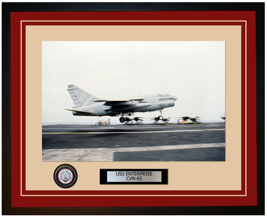 USS ENTERPRISE CVN-65 Framed Navy Ship Photo Burgundy