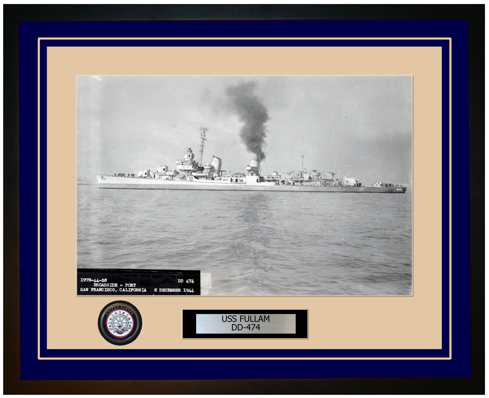 USS FULLAM DD-474 Framed Navy Ship Photo Blue