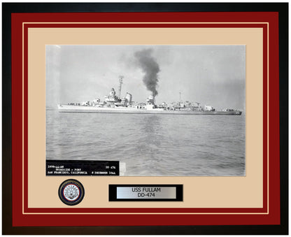 USS FULLAM DD-474 Framed Navy Ship Photo Burgundy