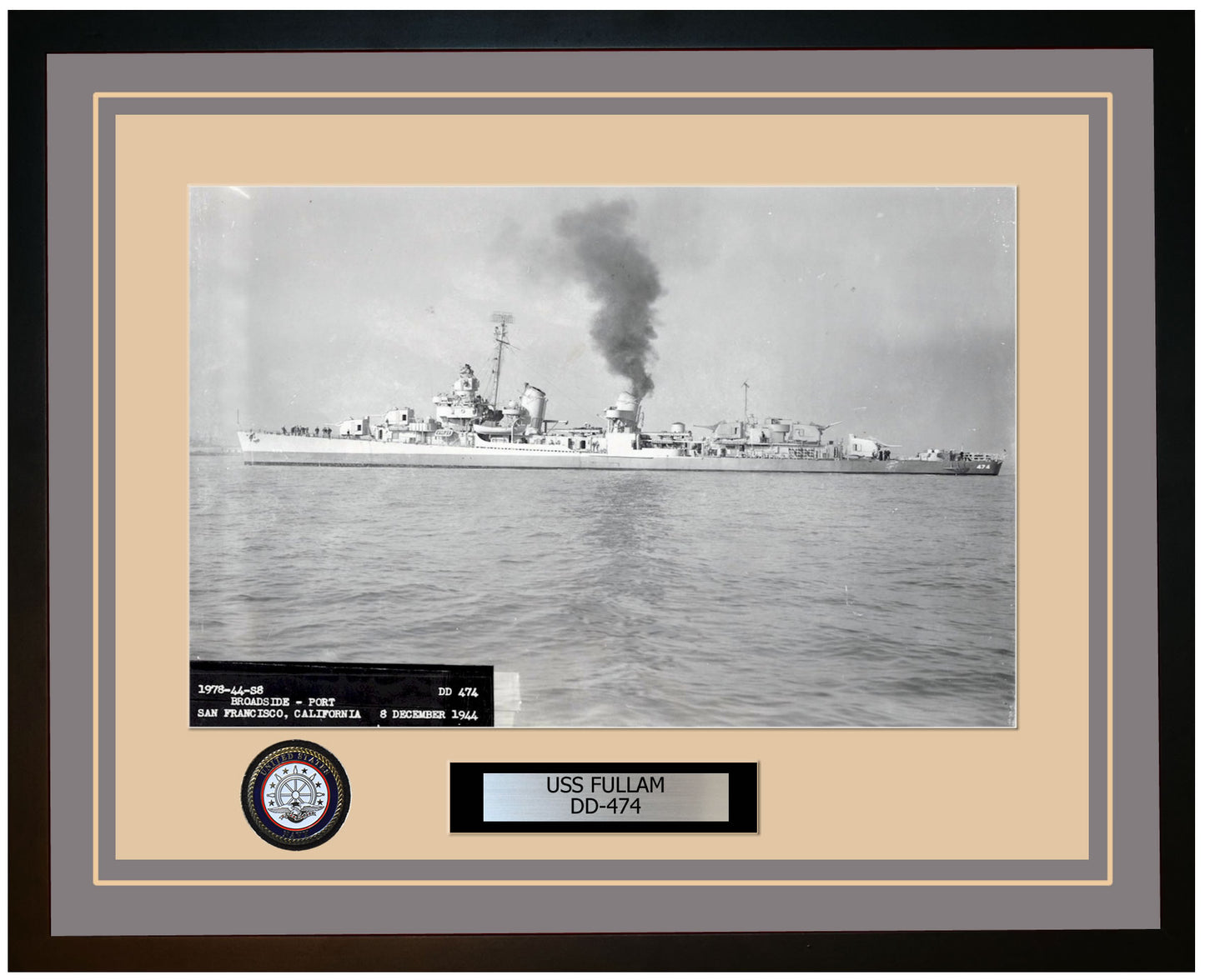 USS FULLAM DD-474 Framed Navy Ship Photo Grey