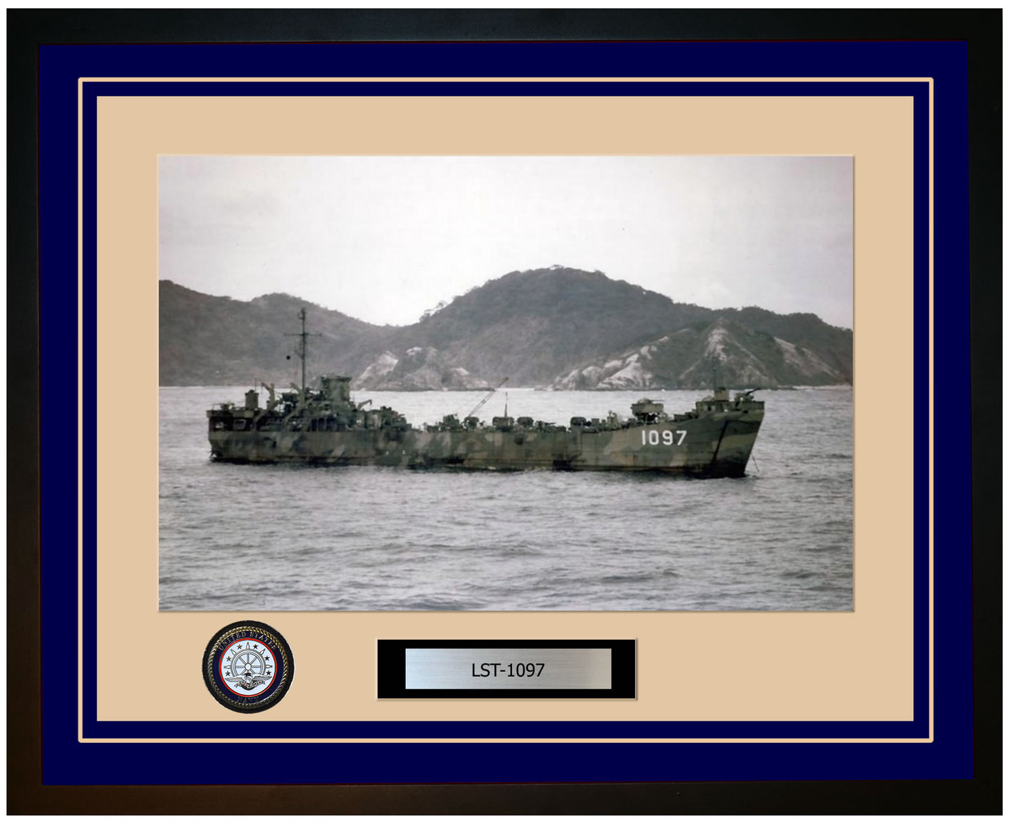 USS TH LST-1097 Framed Navy Ship Photo Blue