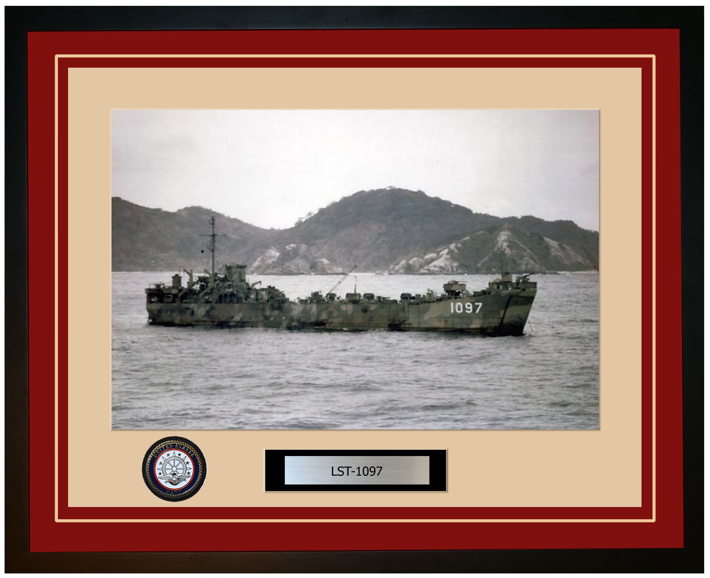 USS TH LST-1097 Framed Navy Ship Photo Burgundy