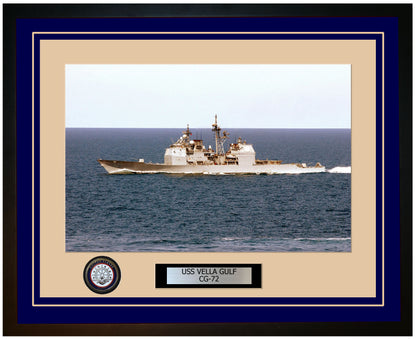 USS VELLA GULF CG-72 Framed Navy Ship Photo Blue