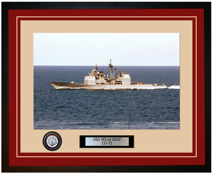USS VELLA GULF CG-72 Framed Navy Ship Photo Burgundy