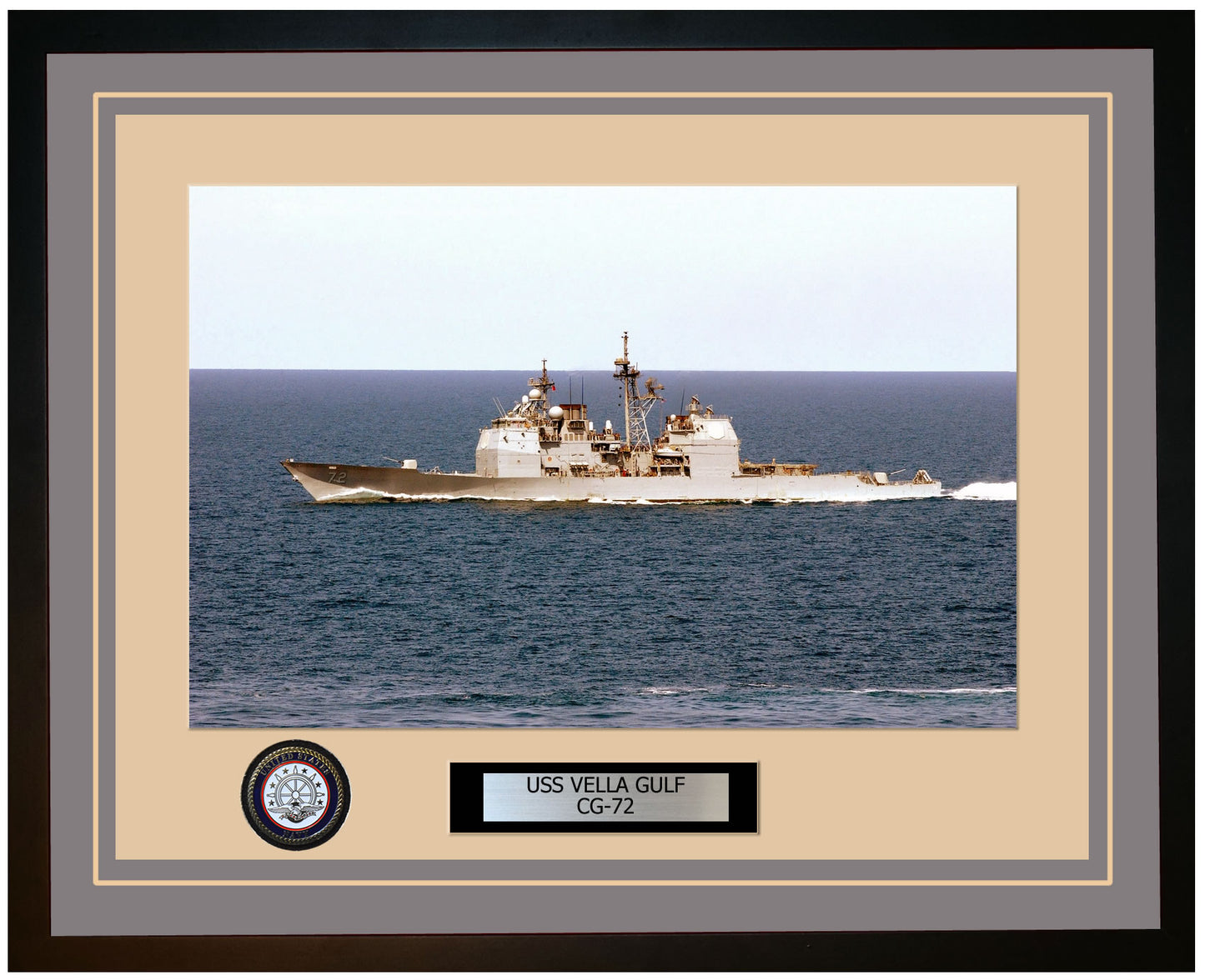 USS VELLA GULF CG-72 Framed Navy Ship Photo Grey