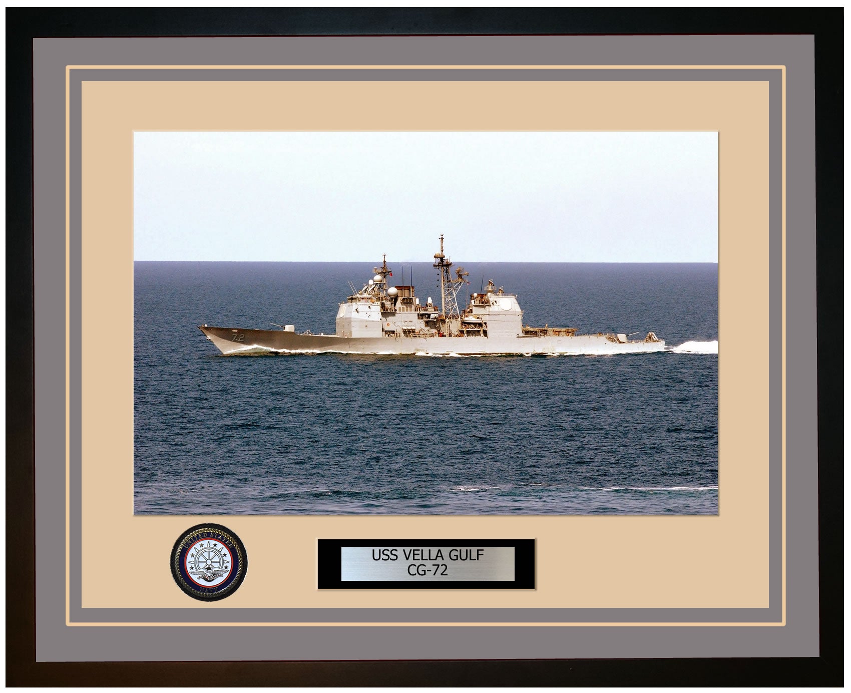 USS VELLA GULF CG-72 Framed Navy Ship Photo Grey