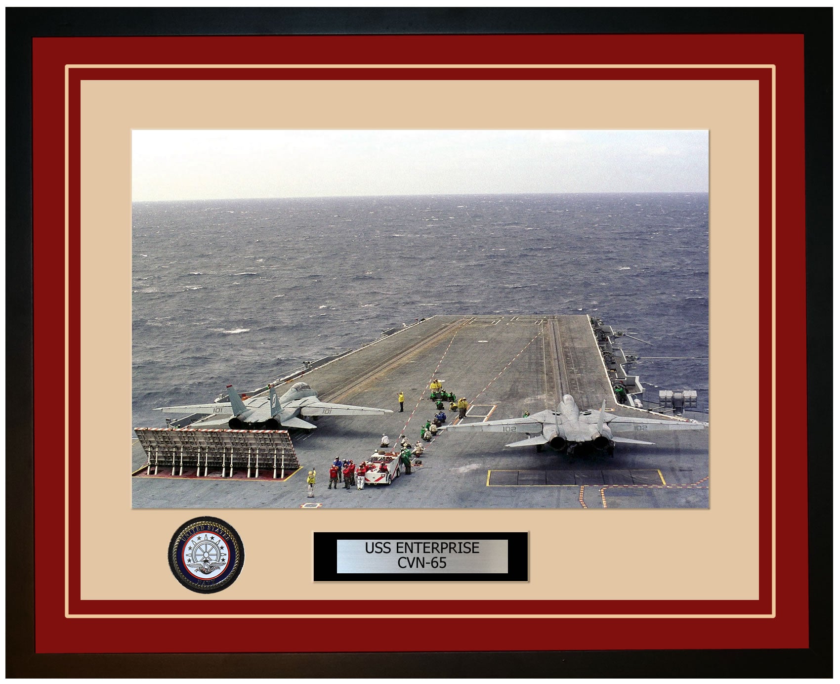 USS ENTERPRISE CVN-65 Framed Navy Ship Photo Burgundy