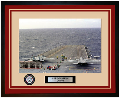 USS ENTERPRISE CVN-65 Framed Navy Ship Photo Burgundy