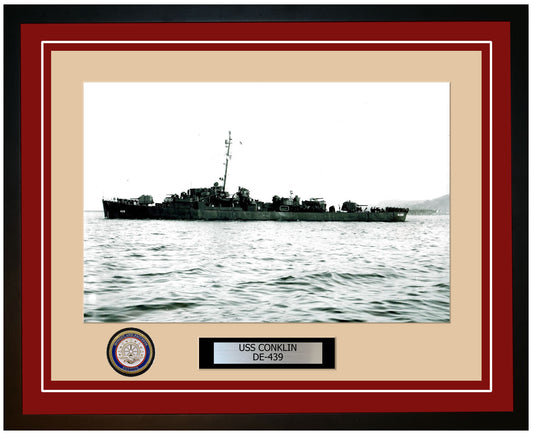 USS Conklin DE-439 Framed Navy Ship Photo Burgundy