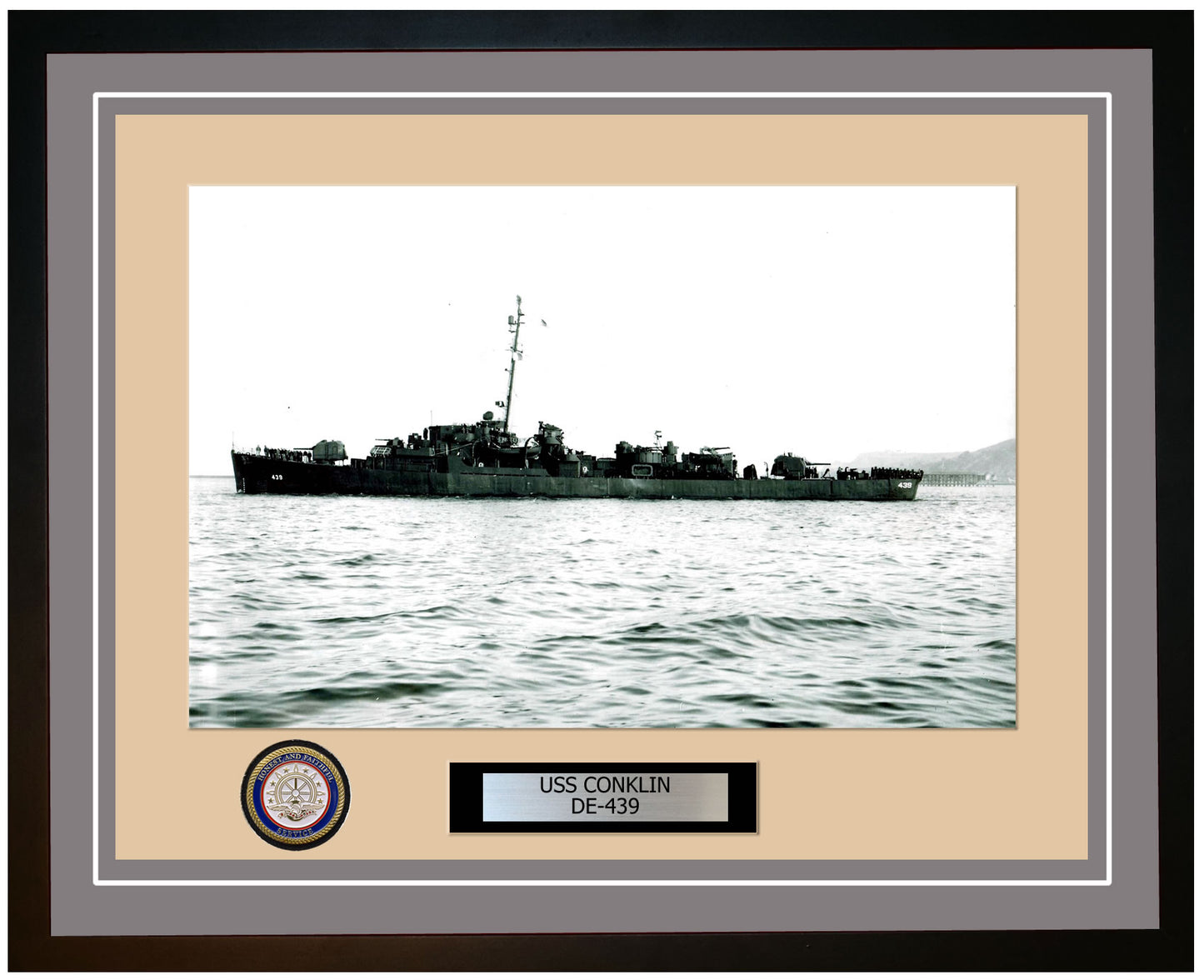 USS Conklin DE-439 Framed Navy Ship Photo Grey