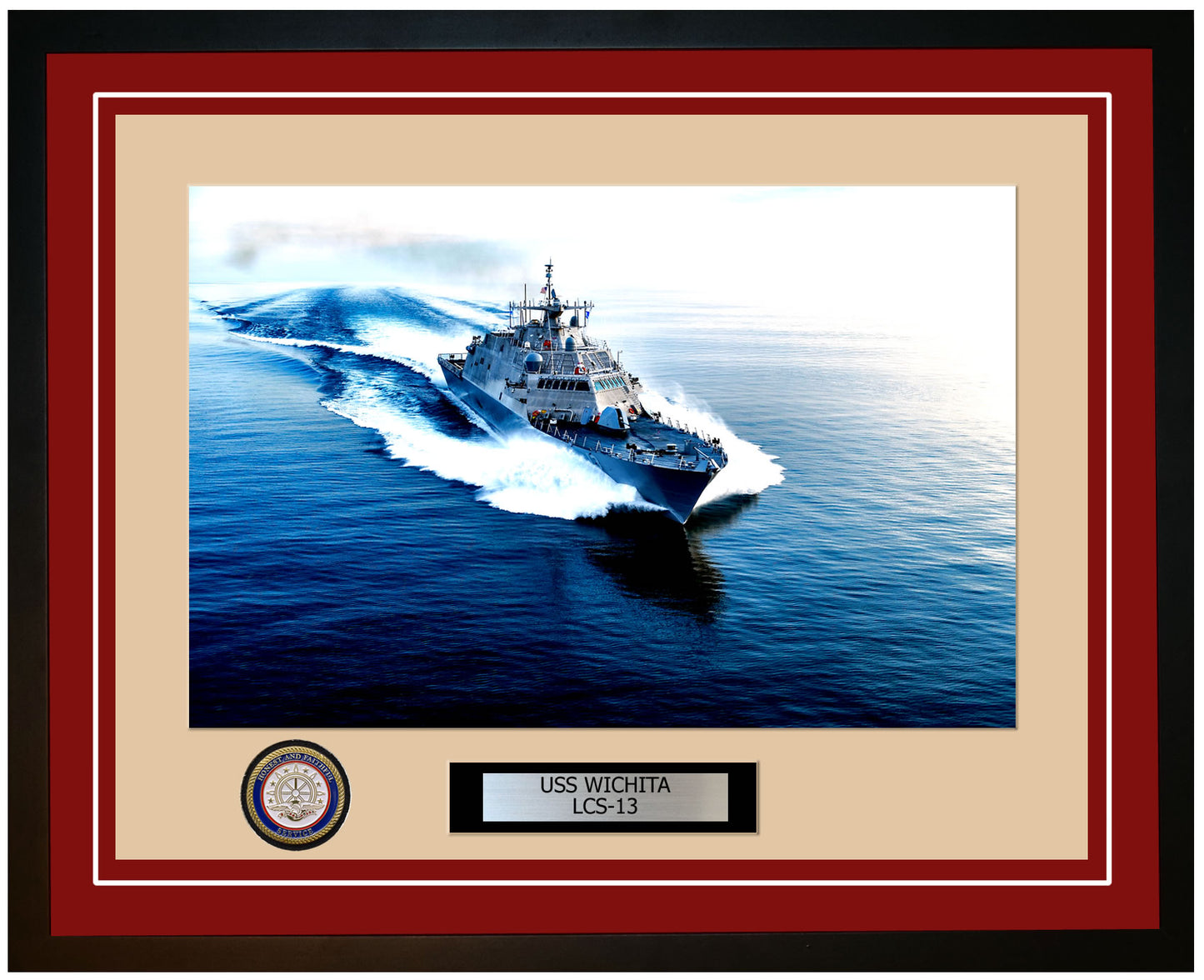 USS Wichita LCS-13 Framed Navy Ship Photo Burgundy