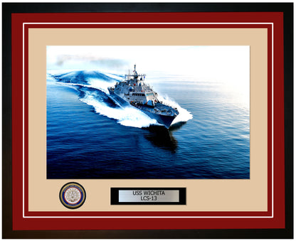 USS Wichita LCS-13 Framed Navy Ship Photo Burgundy