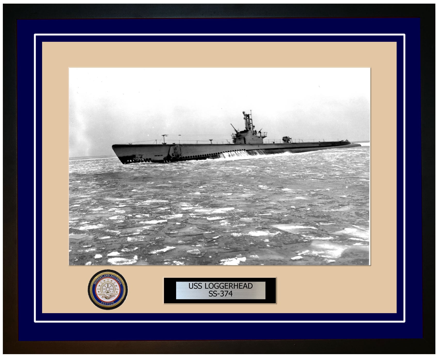 USS Loggerhead SS-374 Framed Navy Ship Photo Blue
