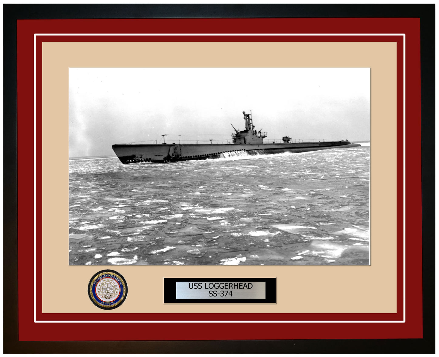USS Loggerhead SS-374 Framed Navy Ship Photo Burgundy