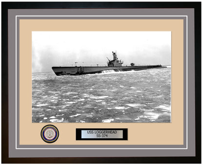 USS Loggerhead SS-374 Framed Navy Ship Photo Grey