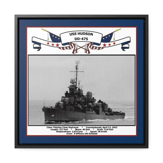 USS Hudson DD-475 Navy Floating Frame Photo Front View