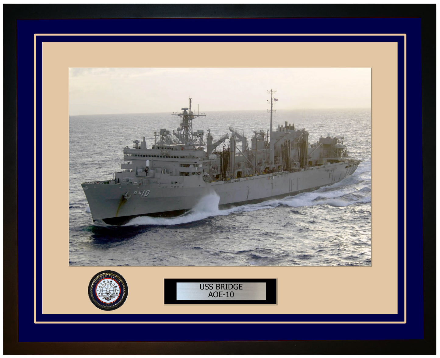 USS BRIDGE AOE-10 Framed Navy Ship Photo Blue