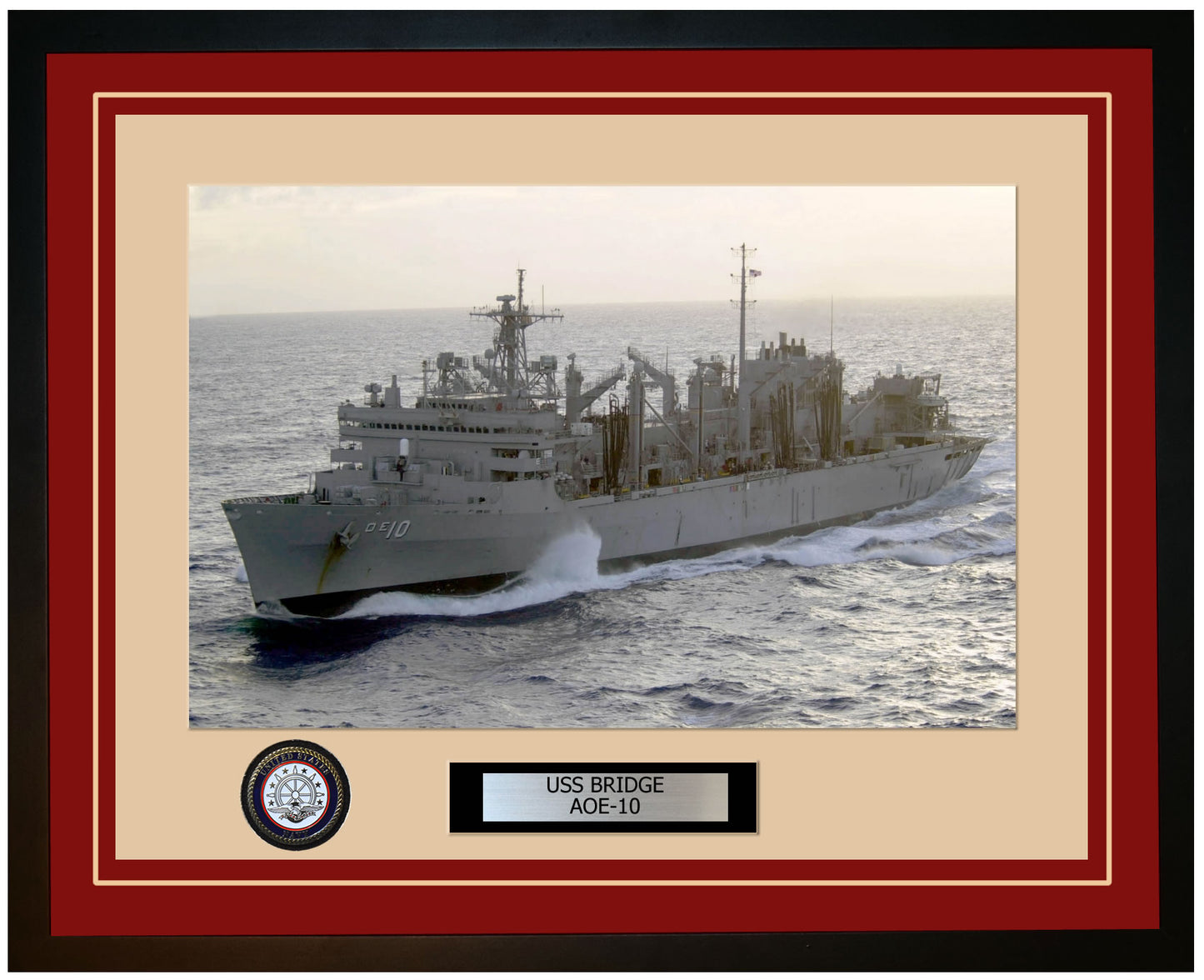 USS BRIDGE AOE-10 Framed Navy Ship Photo Burgundy