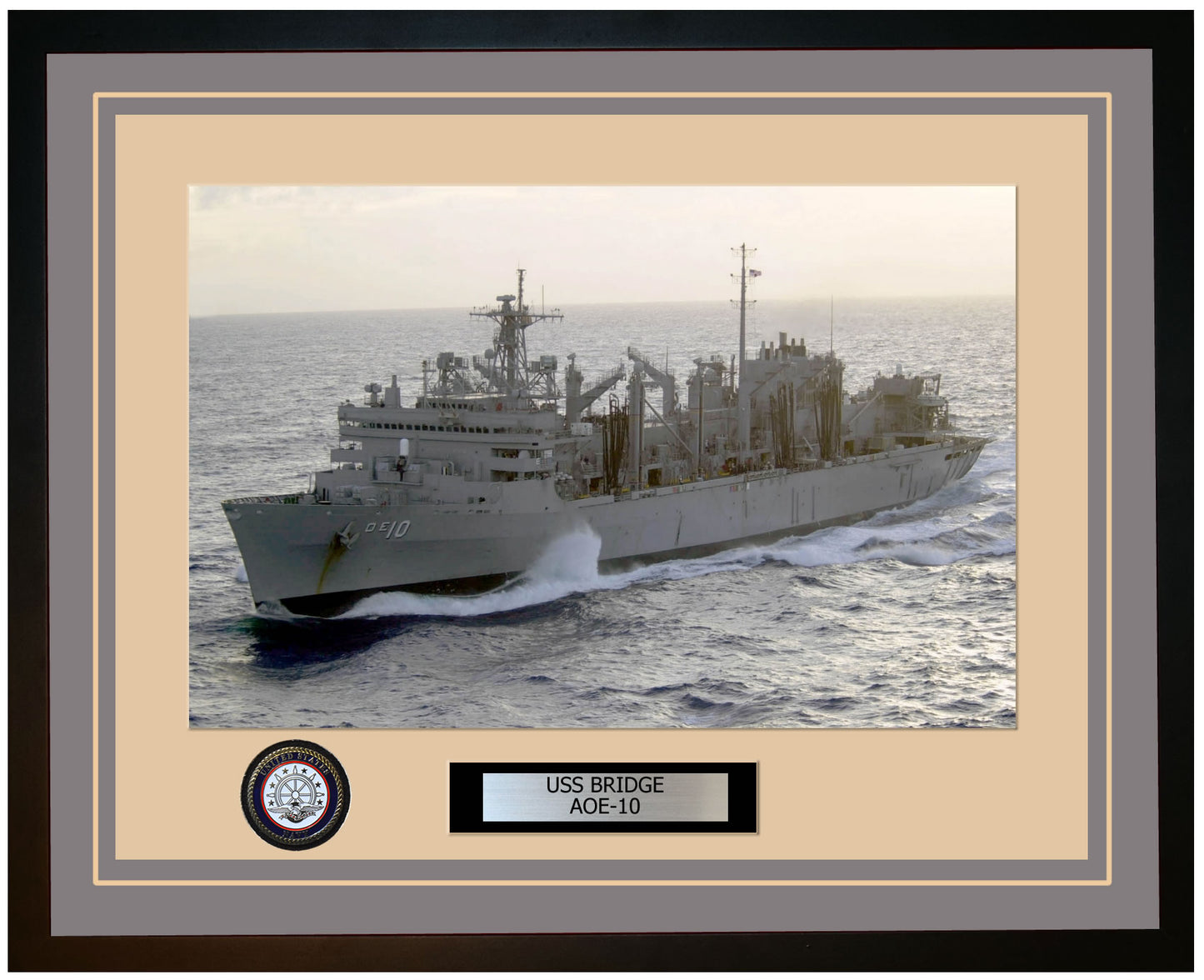 USS BRIDGE AOE-10 Framed Navy Ship Photo Grey
