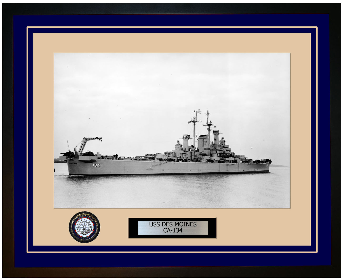 USS DES MOINES CA-134 Framed Navy Ship Photo Blue