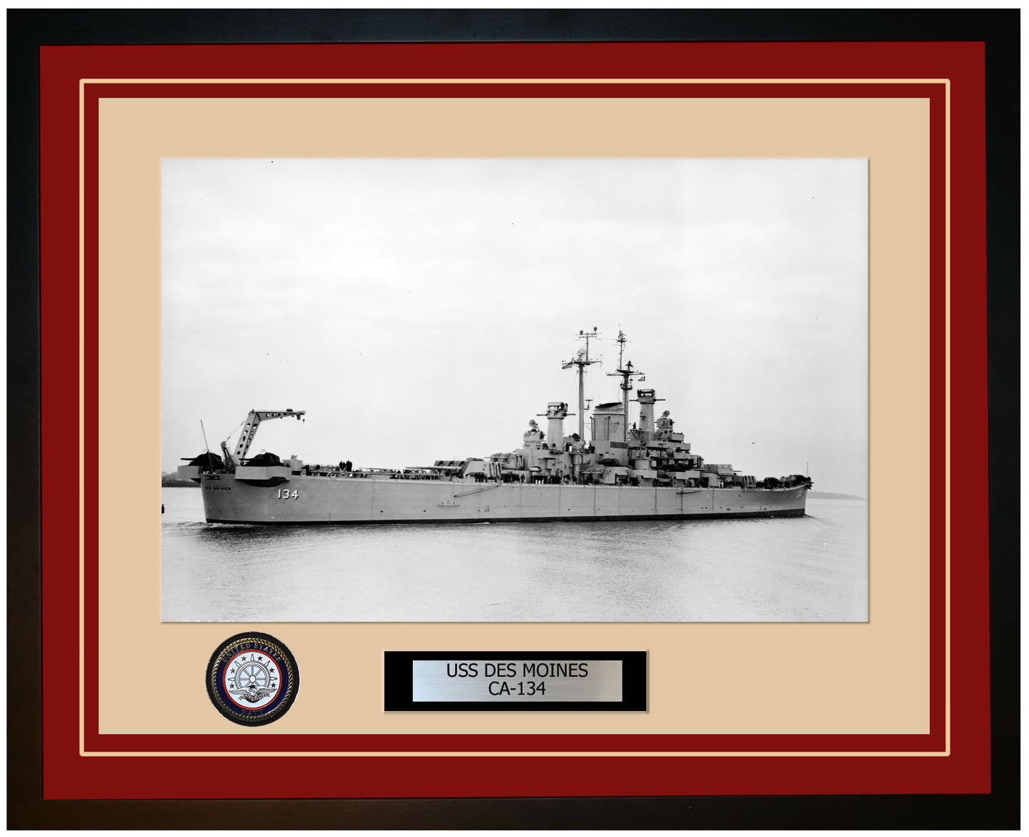 USS DES MOINES CA-134 Framed Navy Ship Photo Burgundy