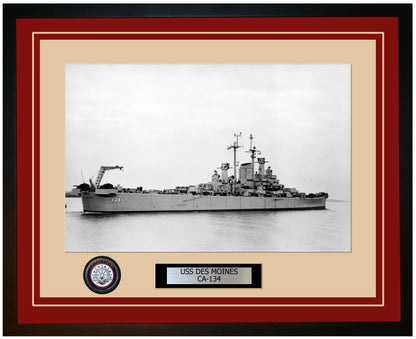 USS DES MOINES CA-134 Framed Navy Ship Photo Burgundy