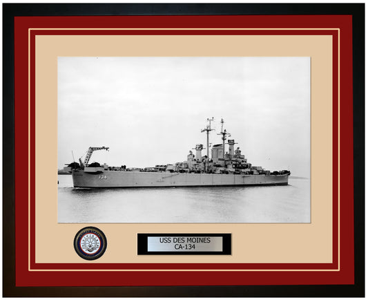 USS DES MOINES CA-134 Framed Navy Ship Photo Burgundy