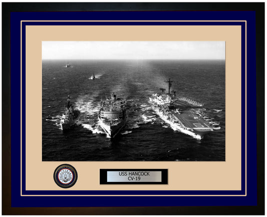 USS HANCOCK CV-19 Framed Navy Ship Photo Blue