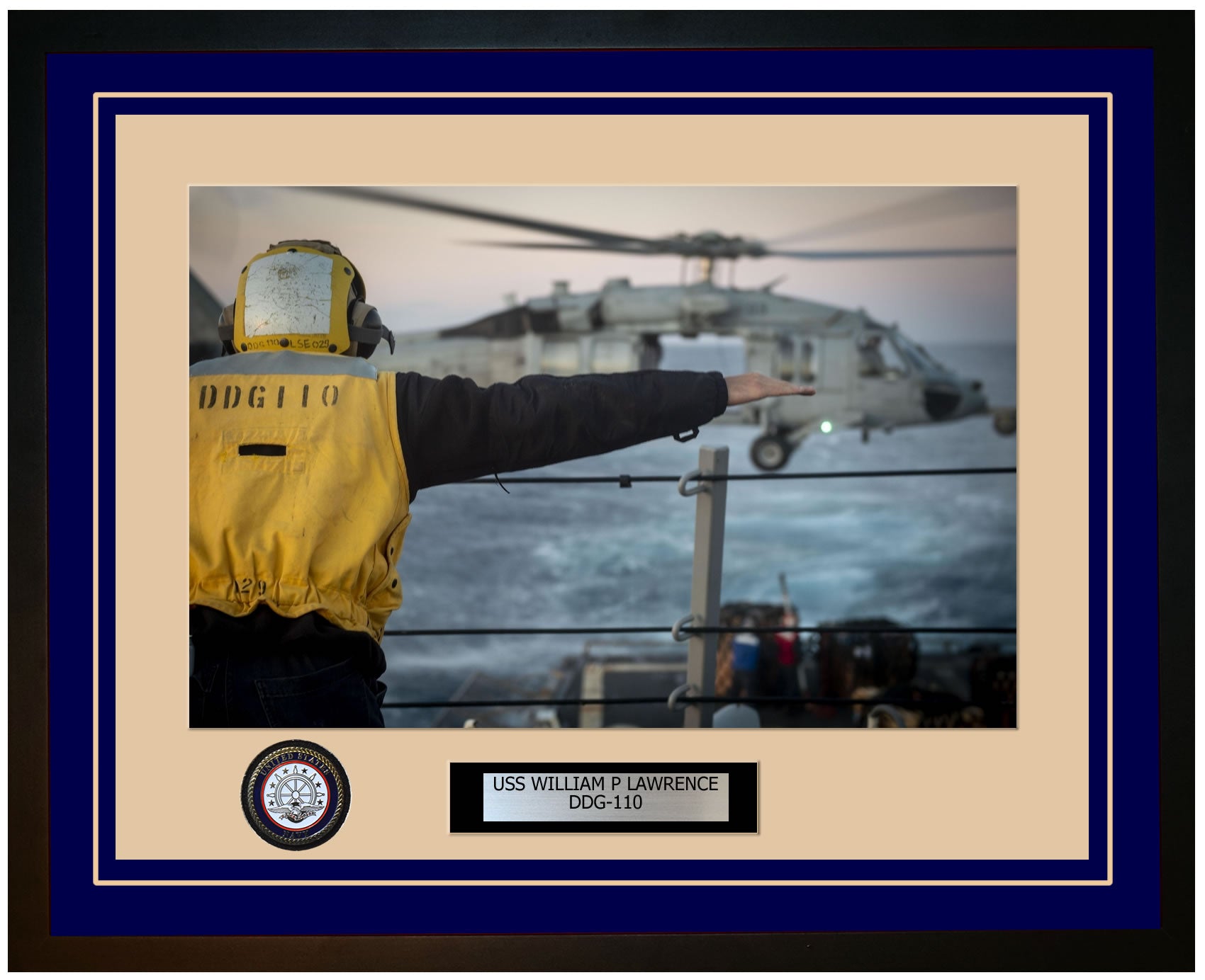 USS WILLIAM P LAWRENCE DDG-110 Framed Navy Ship Photo Blue