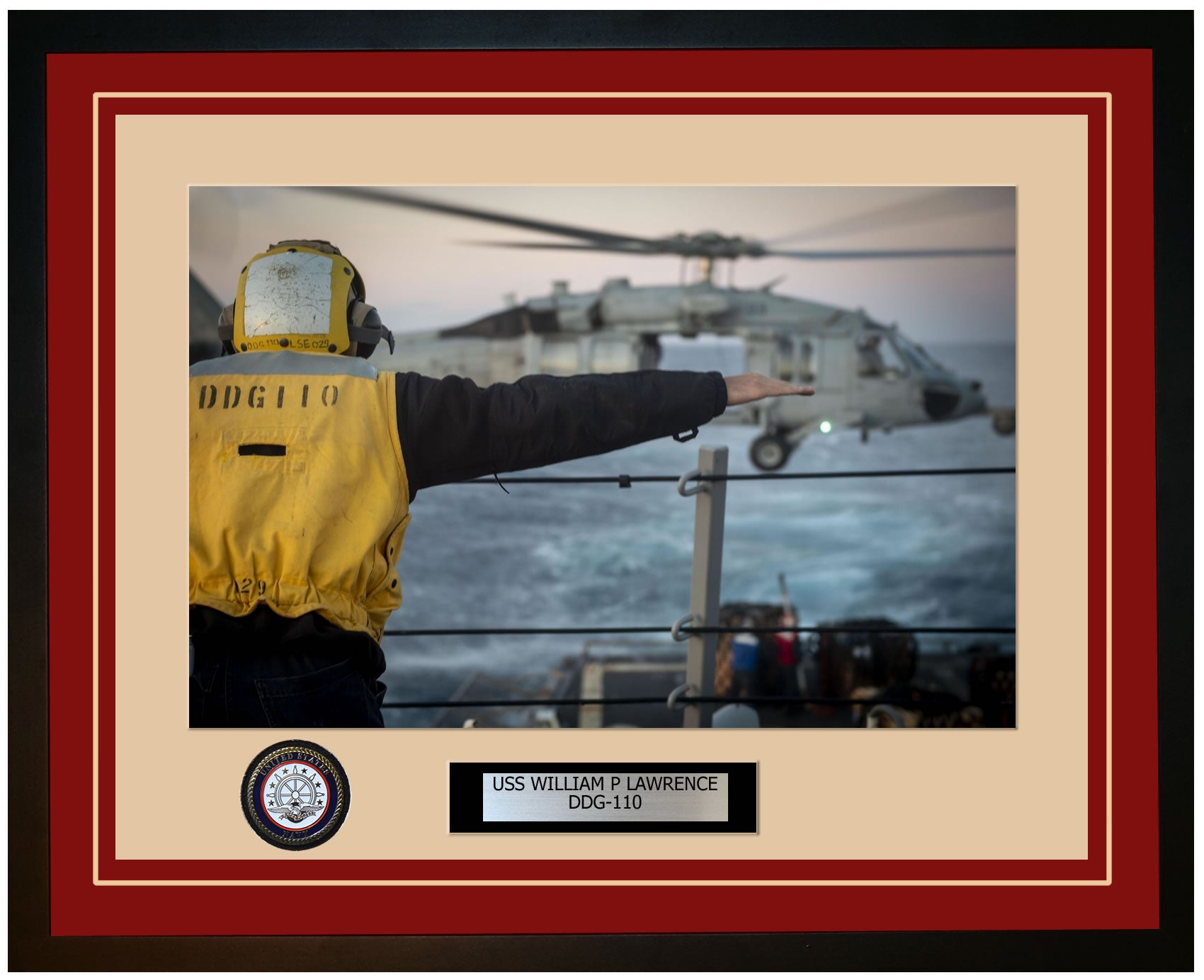 USS WILLIAM P LAWRENCE DDG-110 Framed Navy Ship Photo Burgundy