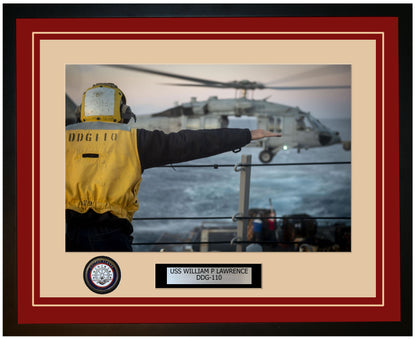 USS WILLIAM P LAWRENCE DDG-110 Framed Navy Ship Photo Burgundy