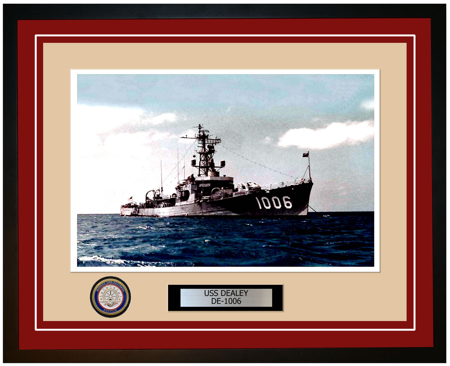 USS Dealey DE-1006 Framed Navy Ship Photo Burgundy