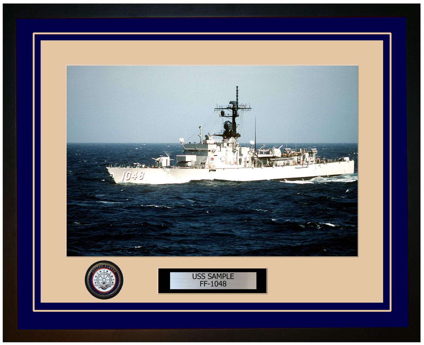 USS SAMPLE FF-1048 Framed Navy Ship Photo Blue