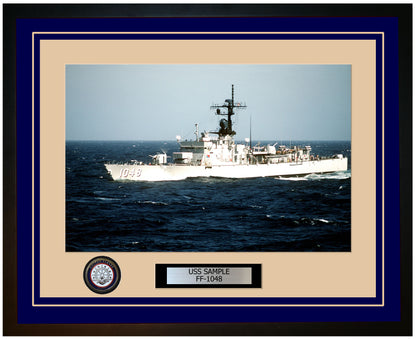 USS SAMPLE FF-1048 Framed Navy Ship Photo Blue