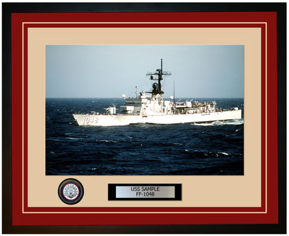 USS SAMPLE FF-1048 Framed Navy Ship Photo Burgundy