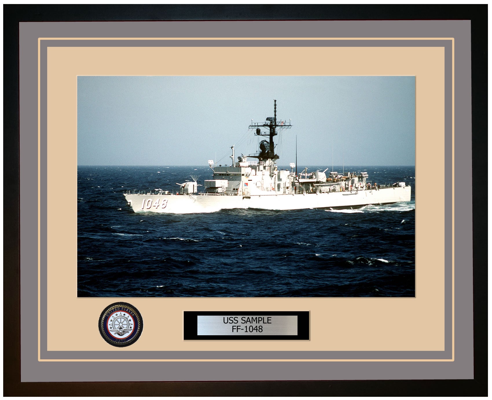 USS SAMPLE FF-1048 Framed Navy Ship Photo Grey