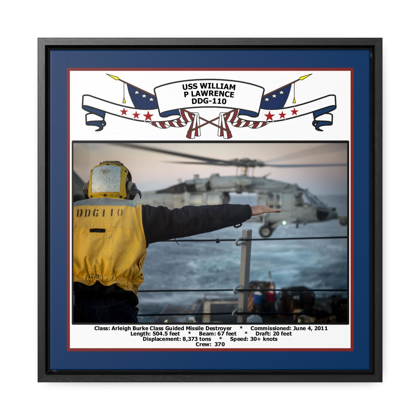 USS William P Lawrence DDG-110 Navy Floating Frame Photo Front View