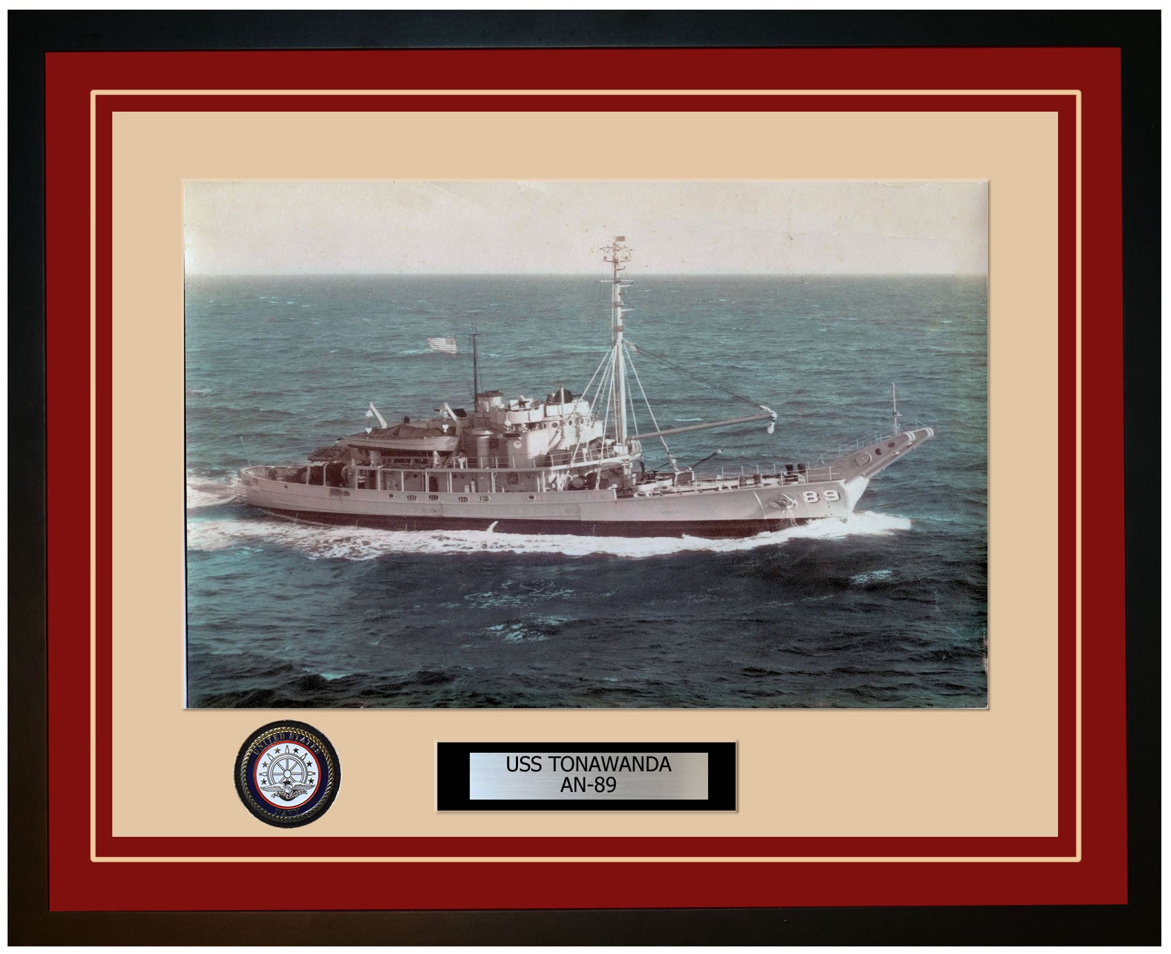 USS TONAWANDA AN-89 Framed Navy Ship Photo Burgundy