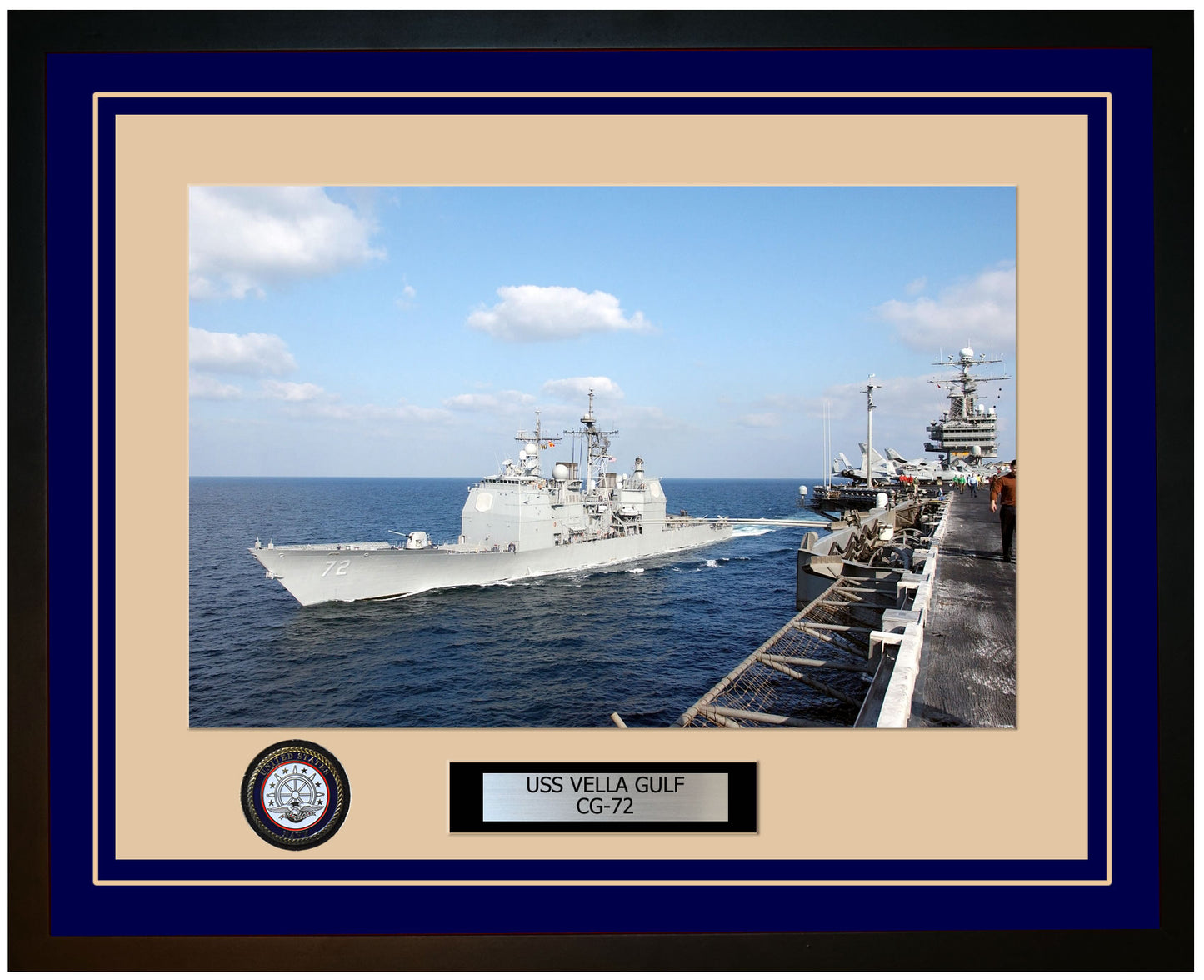 USS VELLA GULF CG-72 Framed Navy Ship Photo Blue