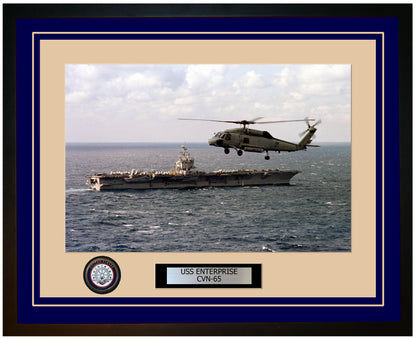 USS ENTERPRISE CVN-65 Framed Navy Ship Photo Blue