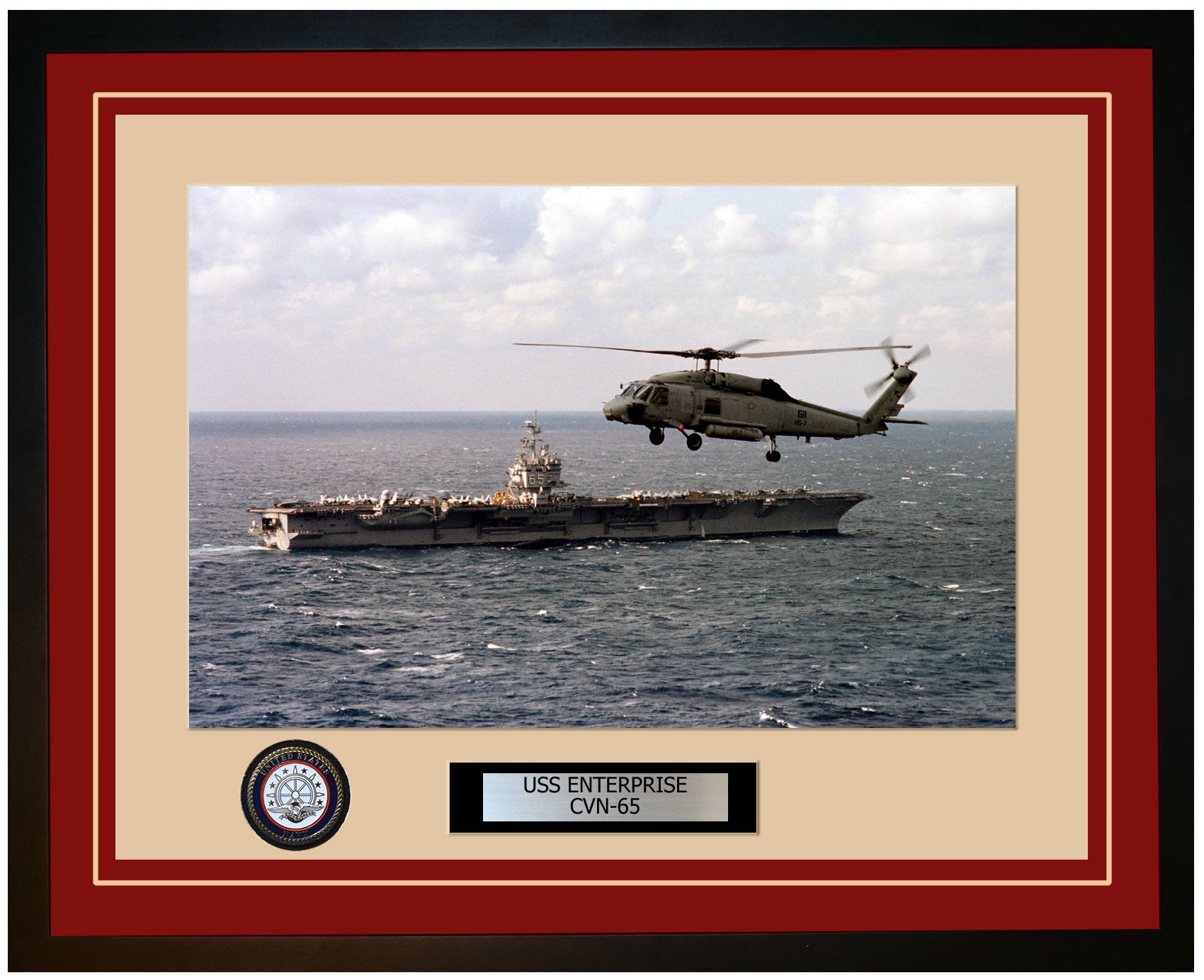 USS ENTERPRISE CVN-65 Framed Navy Ship Photo Burgundy