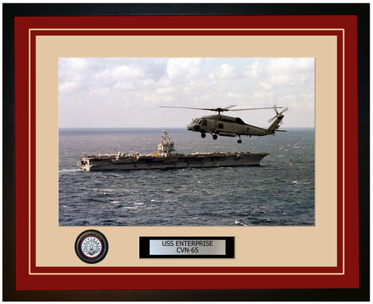 USS ENTERPRISE CVN-65 Framed Navy Ship Photo Burgundy