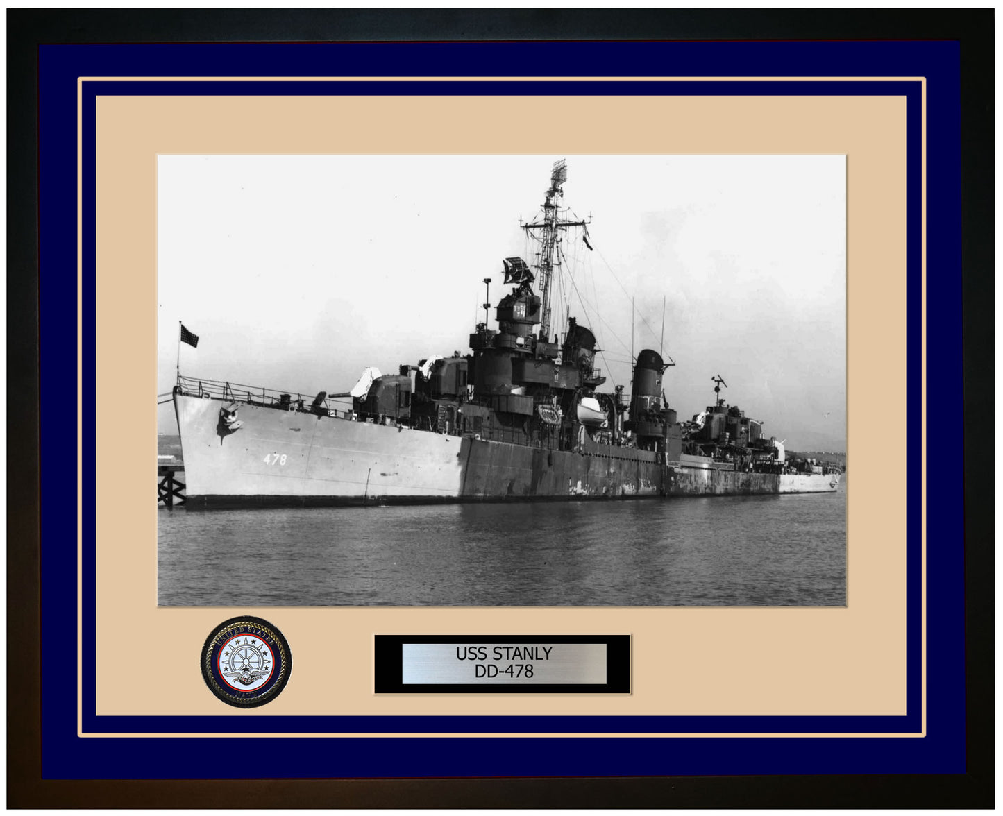 USS STANLY DD-478 Framed Navy Ship Photo Blue