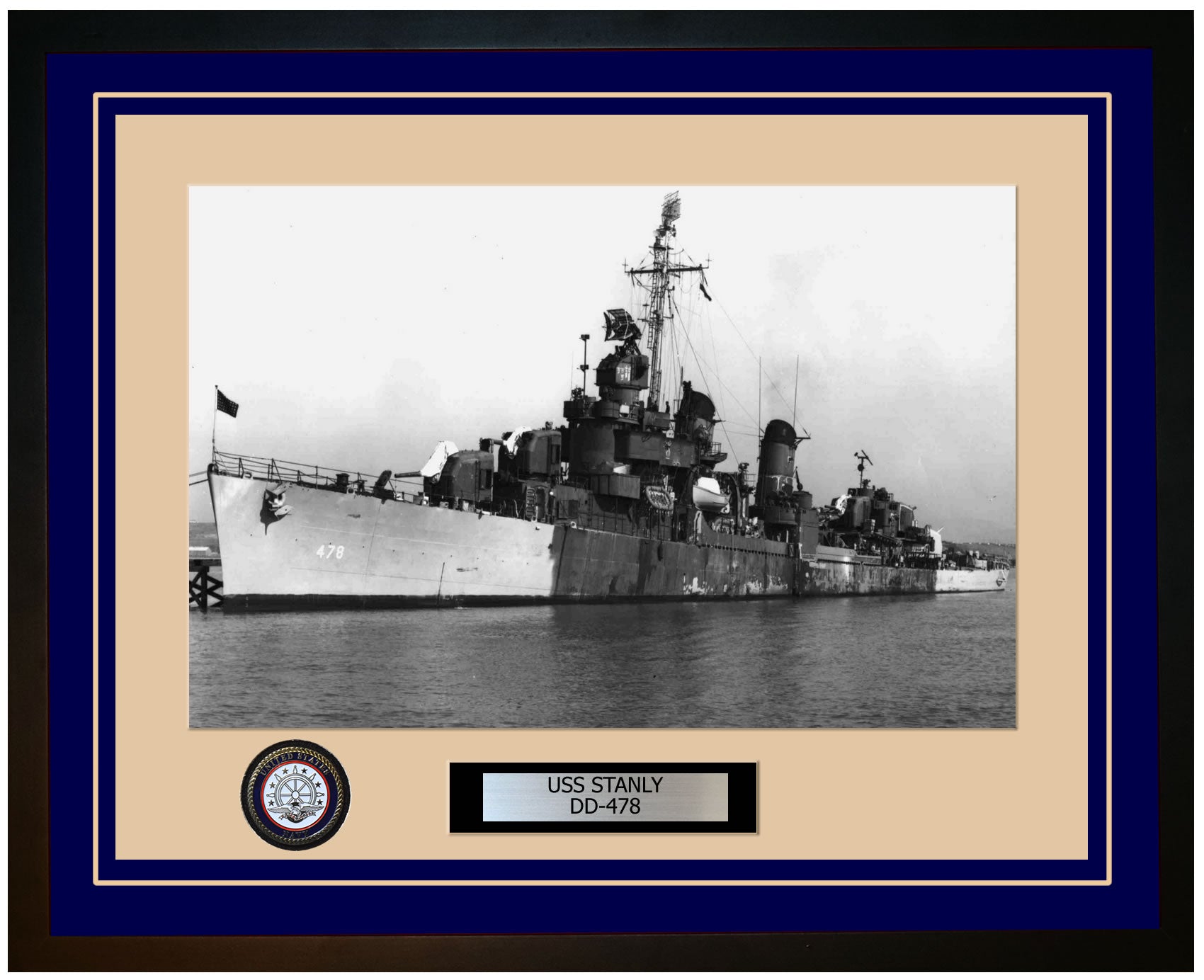 USS STANLY DD-478 Framed Navy Ship Photo Blue