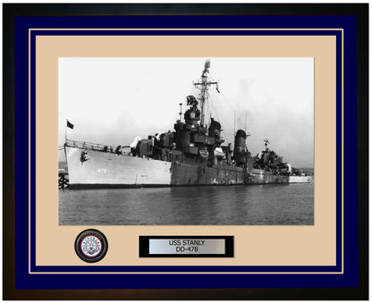 USS STANLY DD-478 Framed Navy Ship Photo Blue