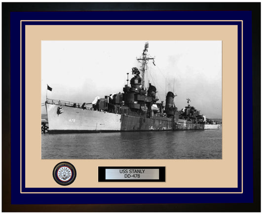 USS STANLY DD-478 Framed Navy Ship Photo Blue