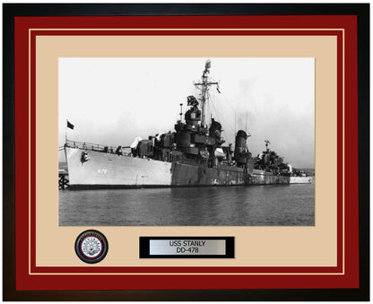 USS STANLY DD-478 Framed Navy Ship Photo Burgundy
