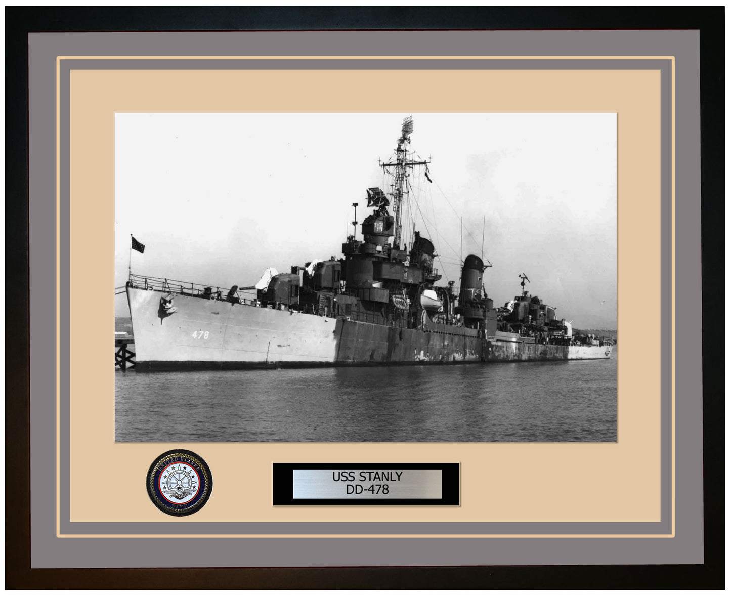 USS STANLY DD-478 Framed Navy Ship Photo Grey