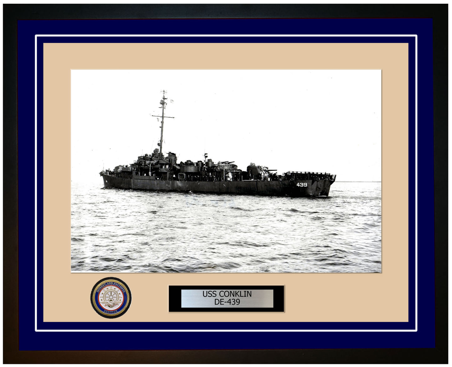 USS Conklin DE-439 Framed Navy Ship Photo Blue