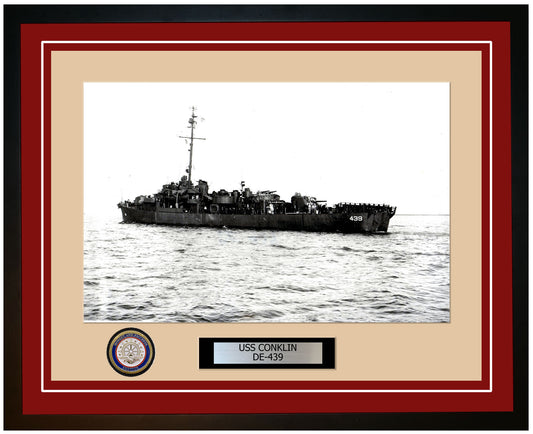 USS Conklin DE-439 Framed Navy Ship Photo Burgundy